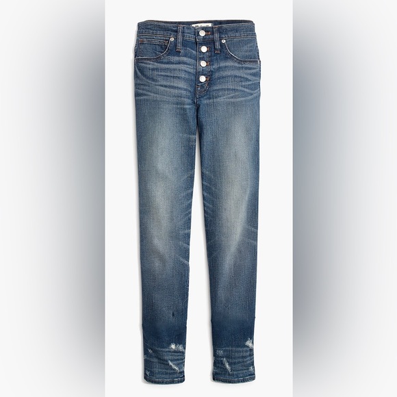 LIKE NEW! MADEWELL Slim Straight Jeans: Distressed Button-Front Edition! - Picture 5 of 10